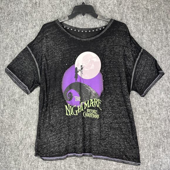 Nightmare Before Christmas Shirt Womens 3X Pajama Top Sleepwear Black Burnout - Picture 1 of 10